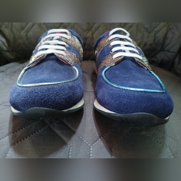 Cobalt Blue Suede & Metallic Snakeskin Print Sneakers NWT Le Chateau - Picture 8 of 16